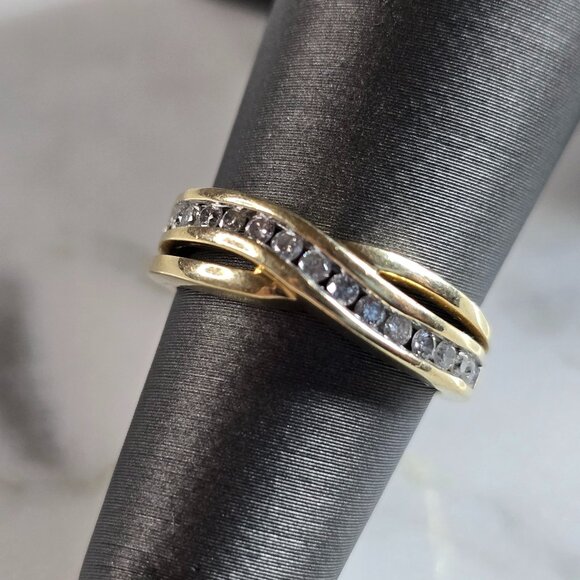 Womens Vintage Estate 10K Yellow Gold Modernist Diamond...